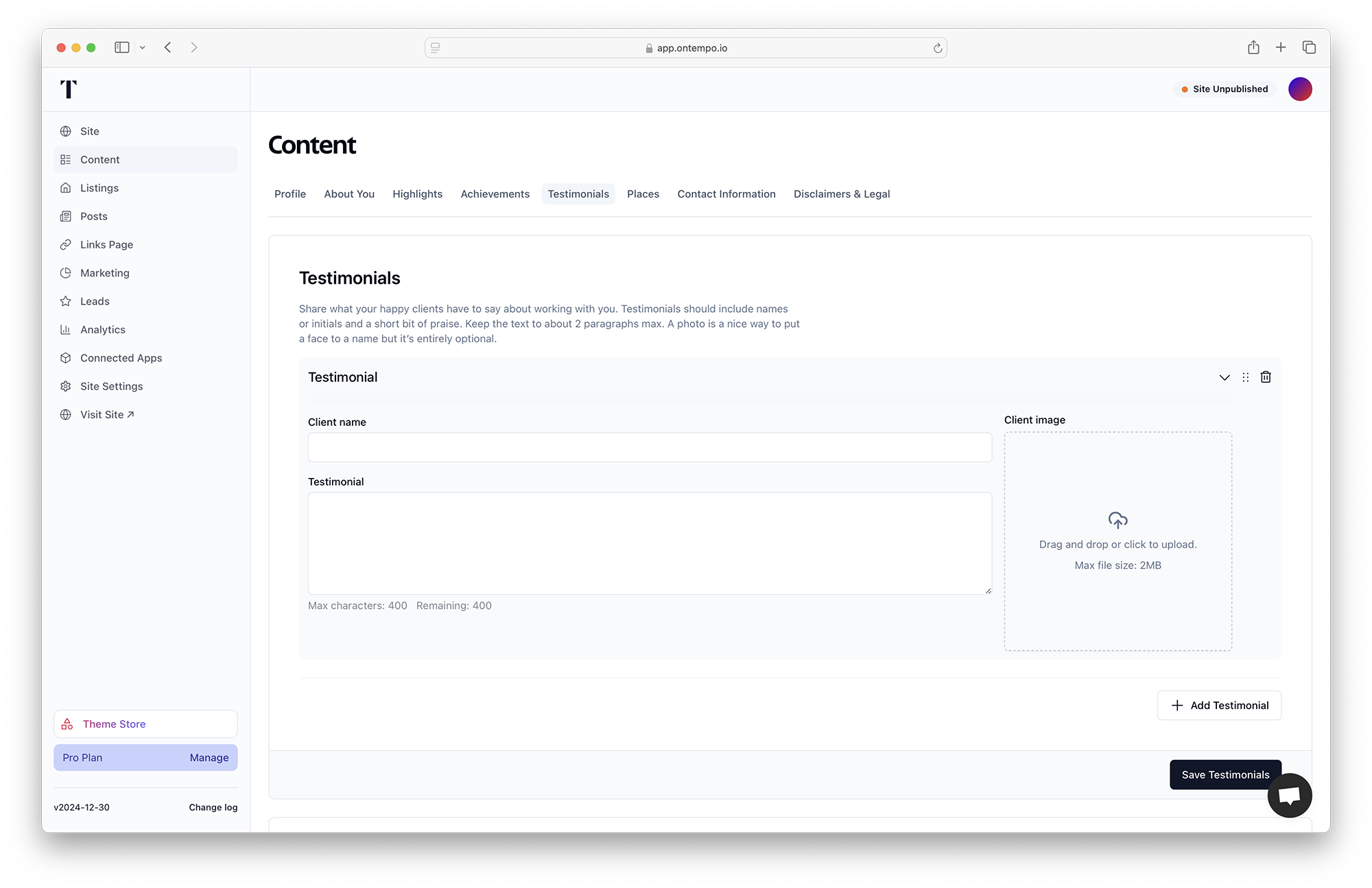 Testimonials Section
